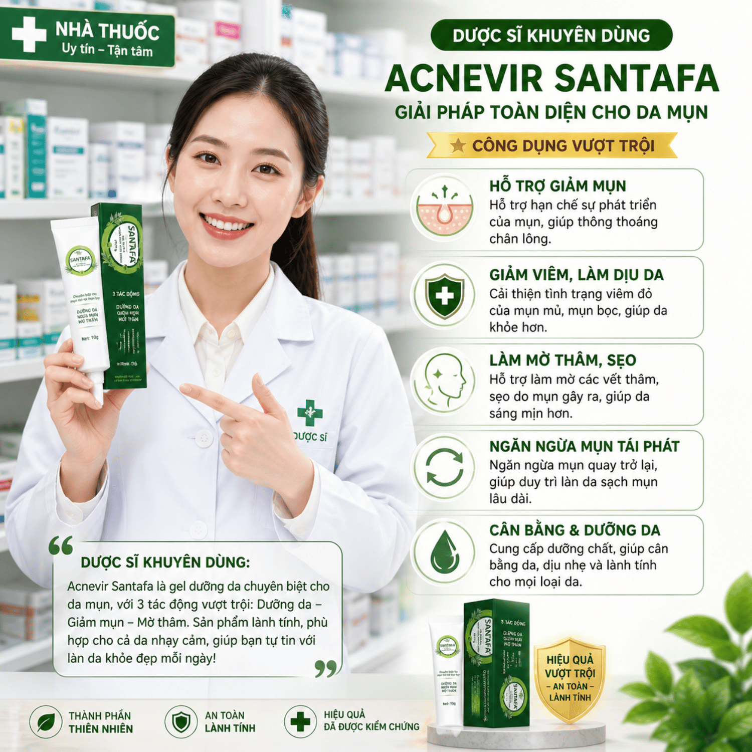 ACNEVIR SANTAFA – Kem Chấm Mụn Viêm, Mụn Bọc, Mụn Mủ Hiệu Quả Tuyp 10g - Ảnh 2